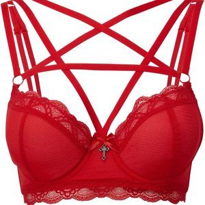 Killstar She Bites Scarlet Red Sheer Lace Pentagram Bra Rare 3x Size
